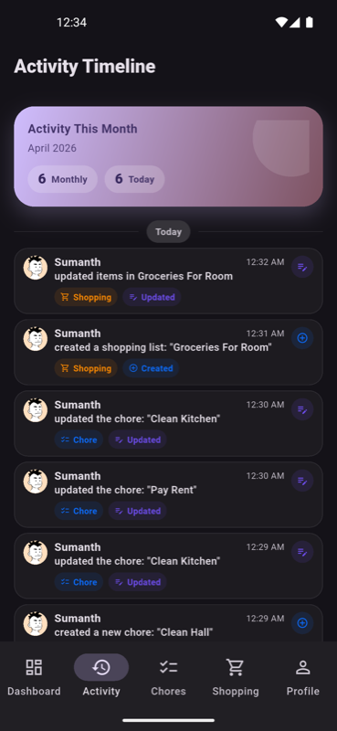 DoMyTurn activity timeline screen